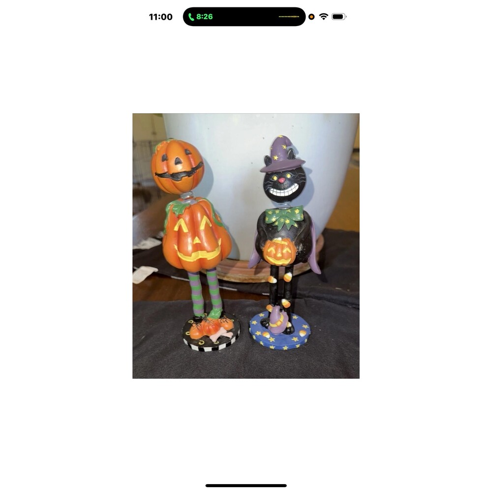 Halloween Bobble head pair “jack o lantern & Black Cat witch 8” figurines “
